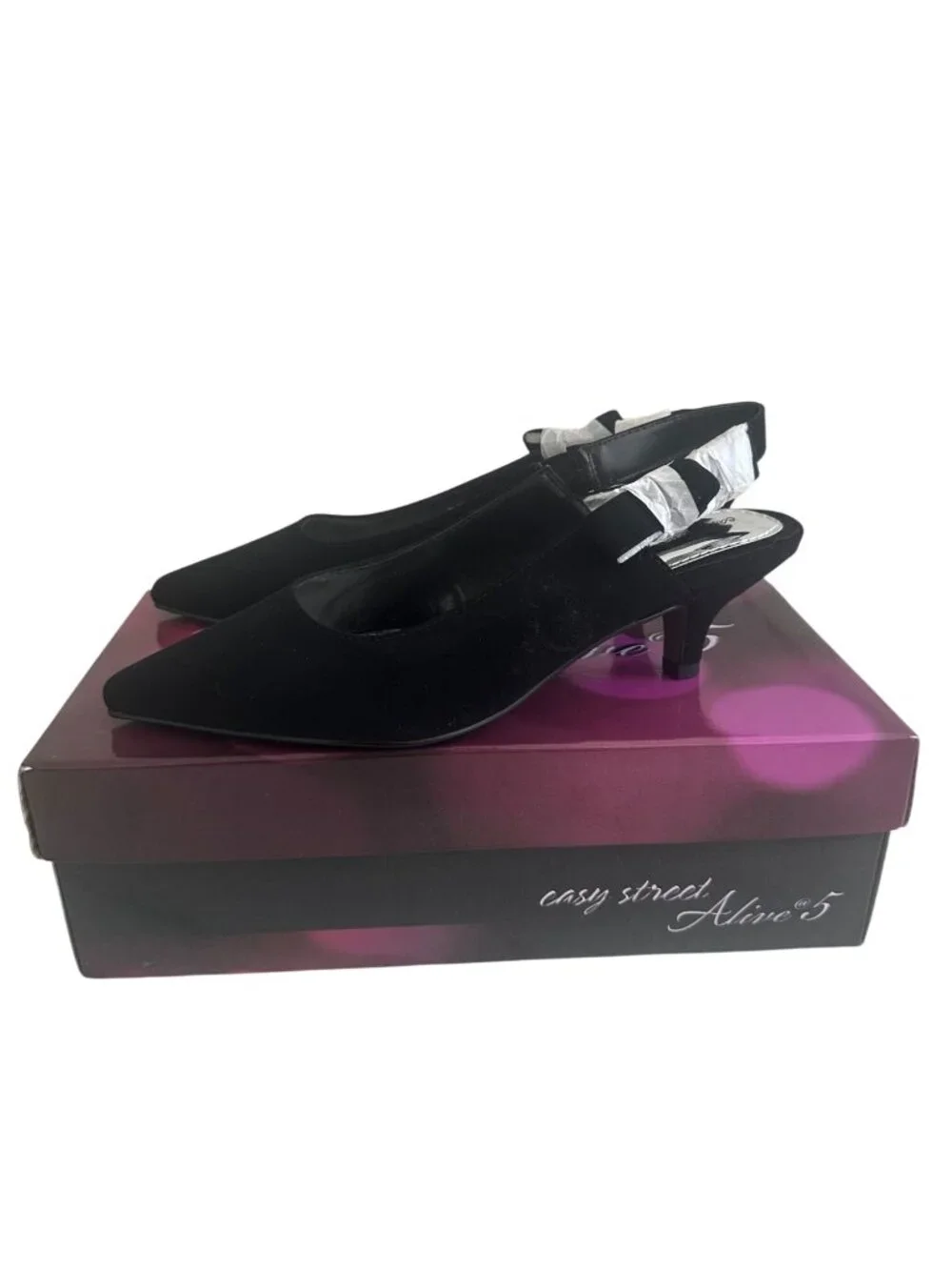 EASY STREET Black Lamy Fabric Slingback Bow Kitten Heels Size 8 NEW NIB